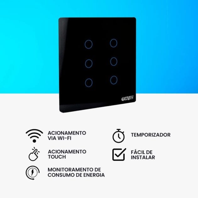 <p><strong>Interruptor Inteligente Haiz Touch Screen 6 Botões HZ-WRS6-PRETO: Só R$134,80! Mude sua Casa com Estilo!</strong></p>