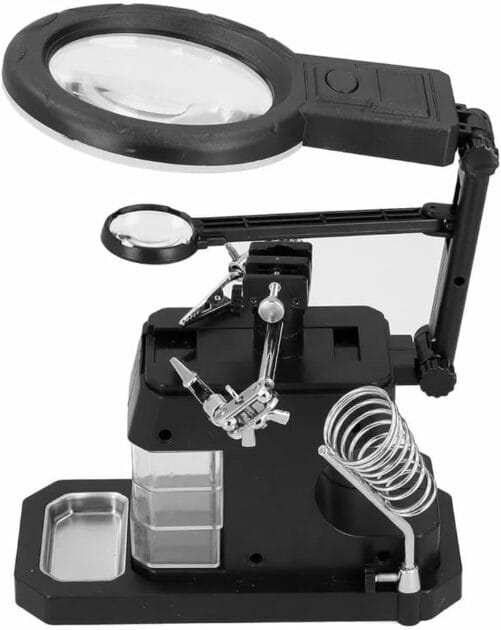 <p><strong>Suporte Ferro Solda + Lupa e Garra p/Eletrônica LED c/ 3 Gavetas R$89,90!</strong></p>