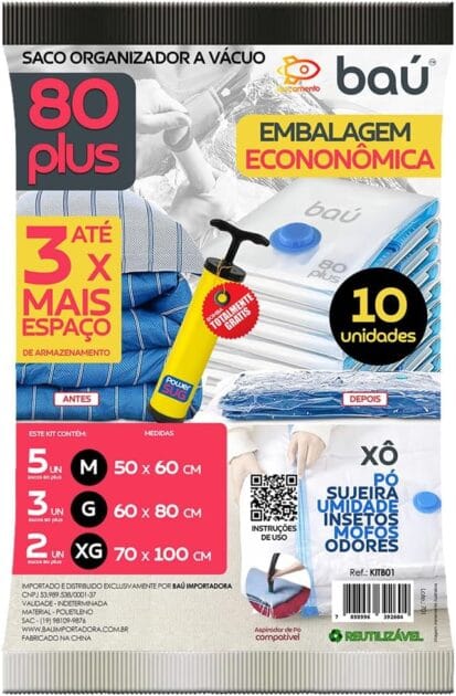 <p><strong>Transforme Seu Espaço com o Baú Saco a Vácuo Organizador 80 Plus – 10 Unidades e Bomba POWERSUG por Apenas R$107,90!</strong></p>
