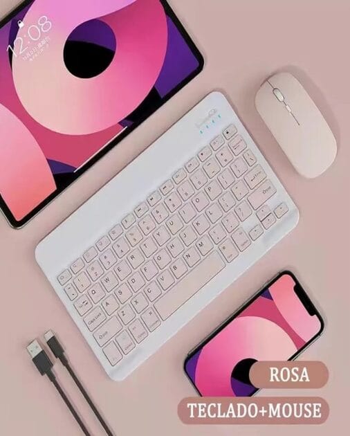 Descubra o VITX Kit Teclado e Mouse Sem Fio Rosa por R$55,00! Conforto e Elegância para Seu Tablet e PC!